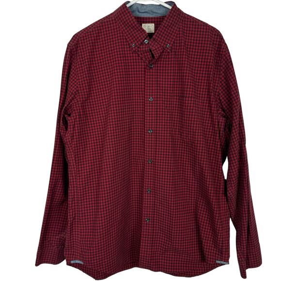J Crew Shirt Mens Large Red Black Gingham Check 2-Ply Cotton Long Sleeve Classic - Picture 1 of 10